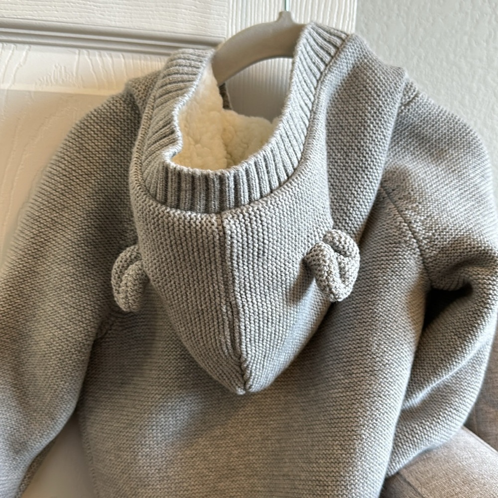 NWT Janie and Jack grey hooded sweater button up with Sherpa lining - Picture 4 of 7